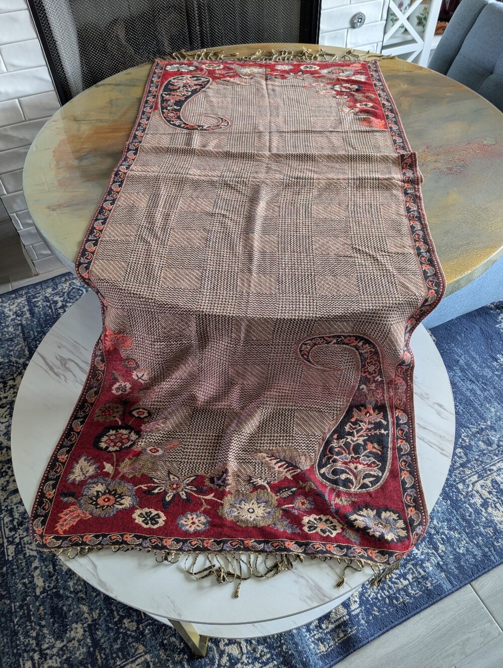Boho Jacquard Table Runner Paisley Soft Woven Tapestry Tassel Size 62"X27.5"